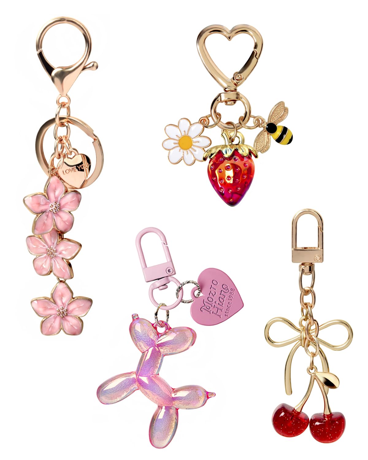 4 PCS Bag Charms for Handbags, Cute Cherry Keychain Purse Accessories