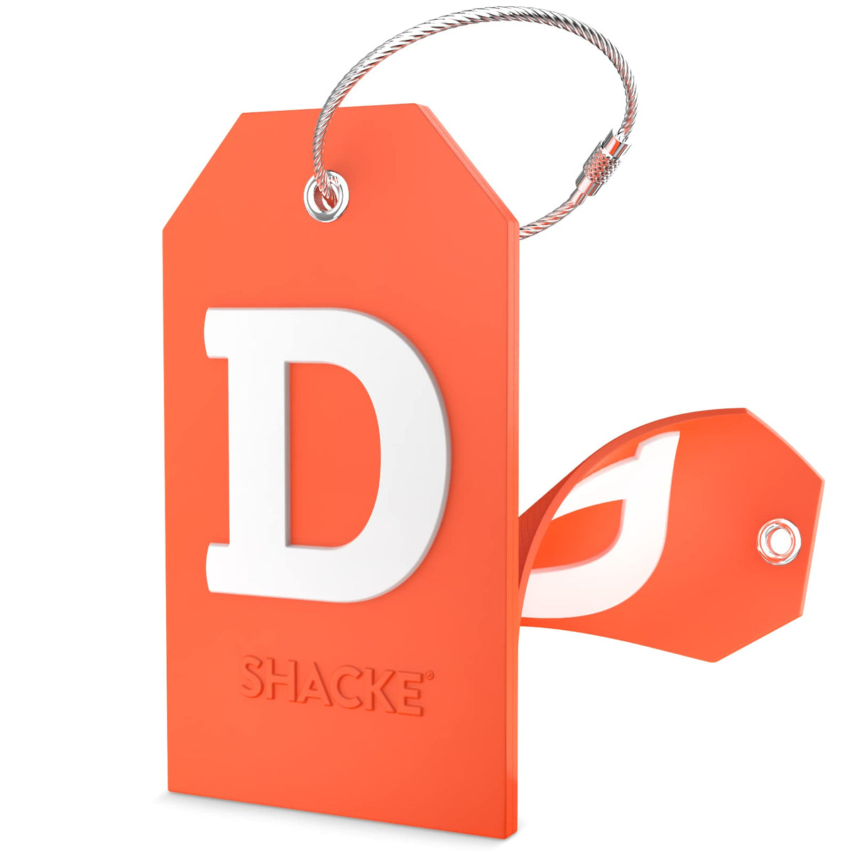 Shacke Initial Luggage Tag with Privacy Cover & Steel Loop (Orange, B)