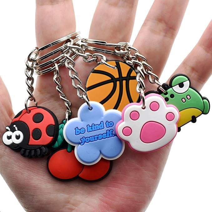 Gibleitz 30/50/100/200pcs Random Different Keychains, Lot Mixed Cute Keyring for Classroom Prizes Students Incentives