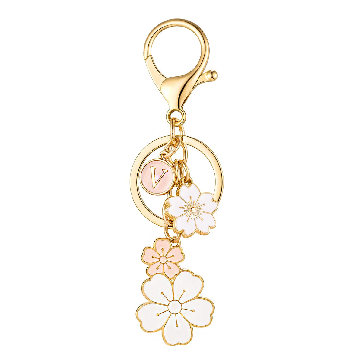 SELOVO Initial Keychain Flower Charms for Key Cute Pink Letter Keyring for Backpack