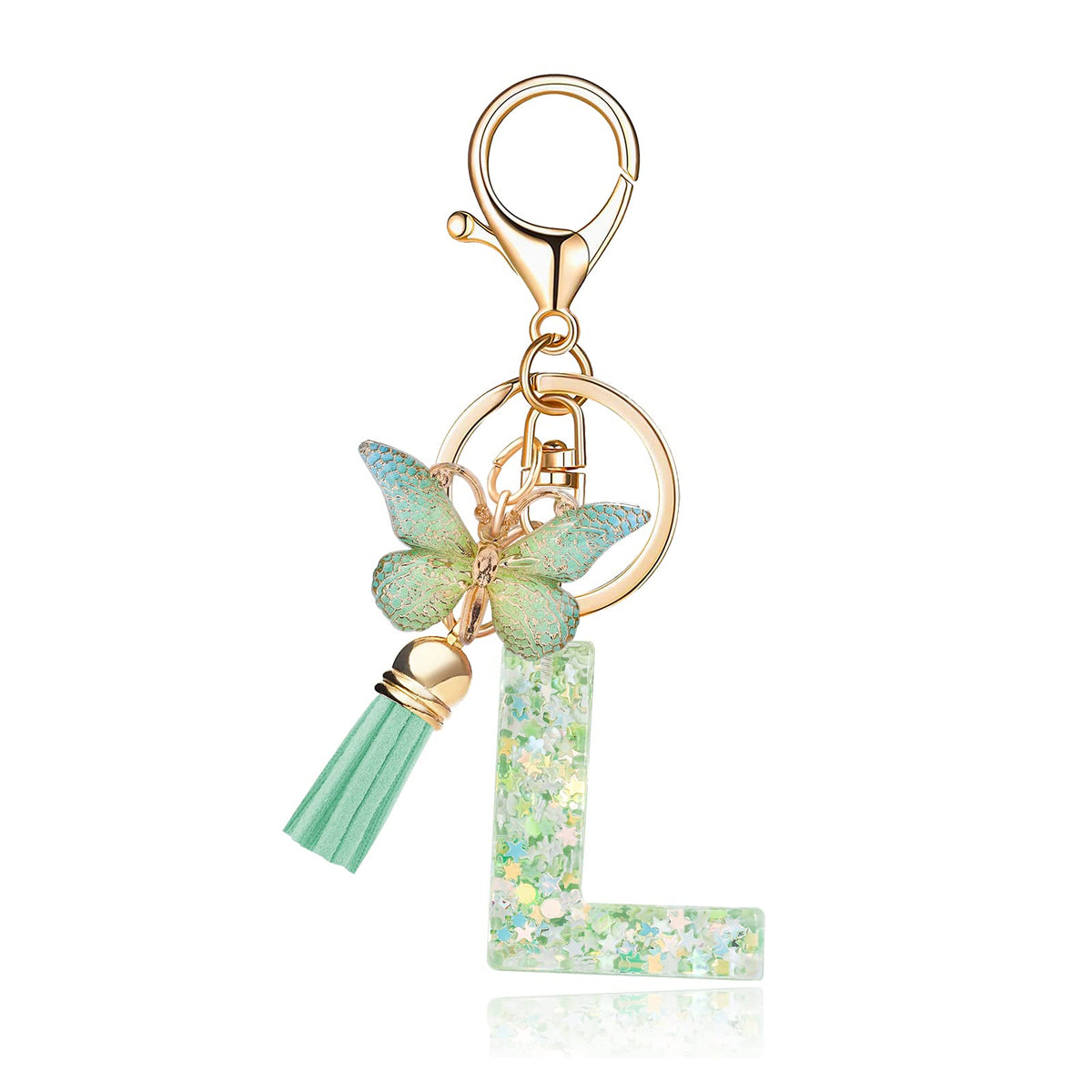 Fashion Alphabet Initial Letter Keychain Tassel Butterfly Pendant Key Ring for Purse Handbags Women Girl