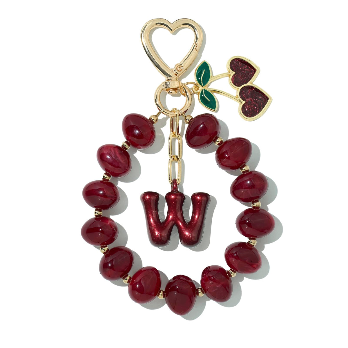 DualCozy Pink/Black Cherry Beaded Bubble Initial Bag Charm Cherry Keychain