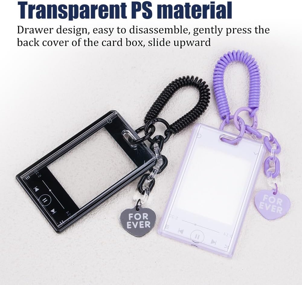 2Pcs Cartoon Photocard Holder Keychain Creative Music Player Style ID Badge with Keychain Cute Photocard Cover Protective Card Sleeve for Fans Birthday Christmas