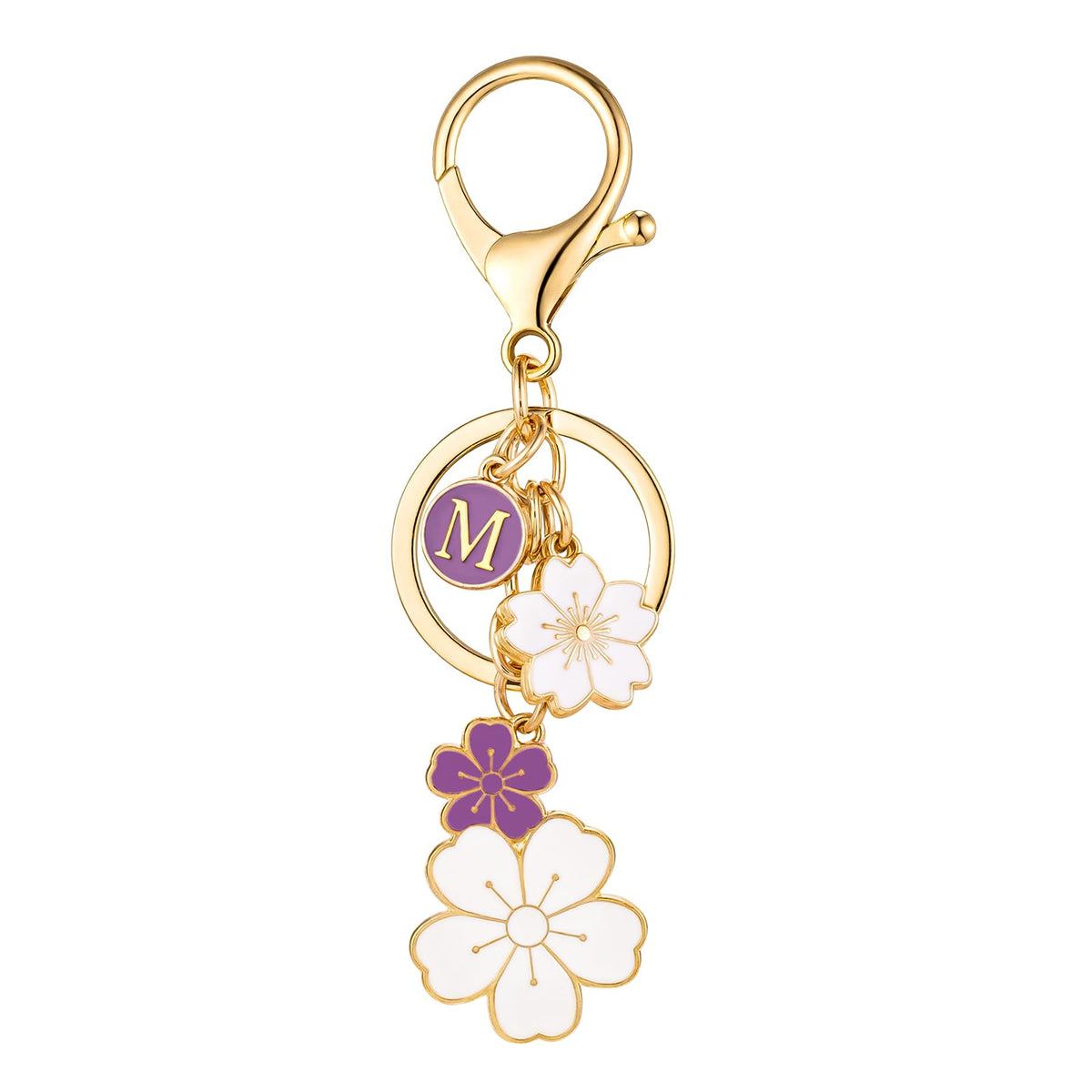 SELOVO Initial Keychain Flower Charms for Key Cute Pink Letter Keyring for Backpack