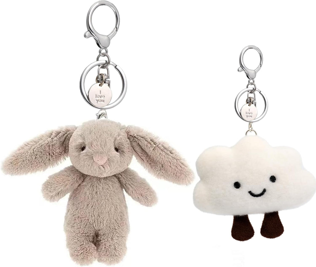 Cute Keychain Bunny Plush Rabbit Key Chain Smiling Cloud Keychains Women Bag Purse Backpack Charms