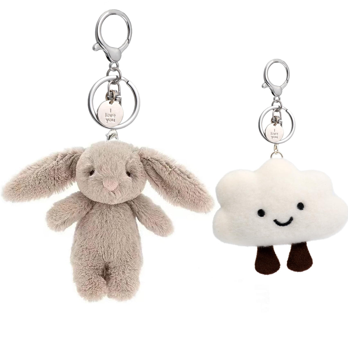 Cute Keychain Bunny Plush Rabbit Key Chain Smiling Cloud Keychains Women Bag Purse Backpack Charms