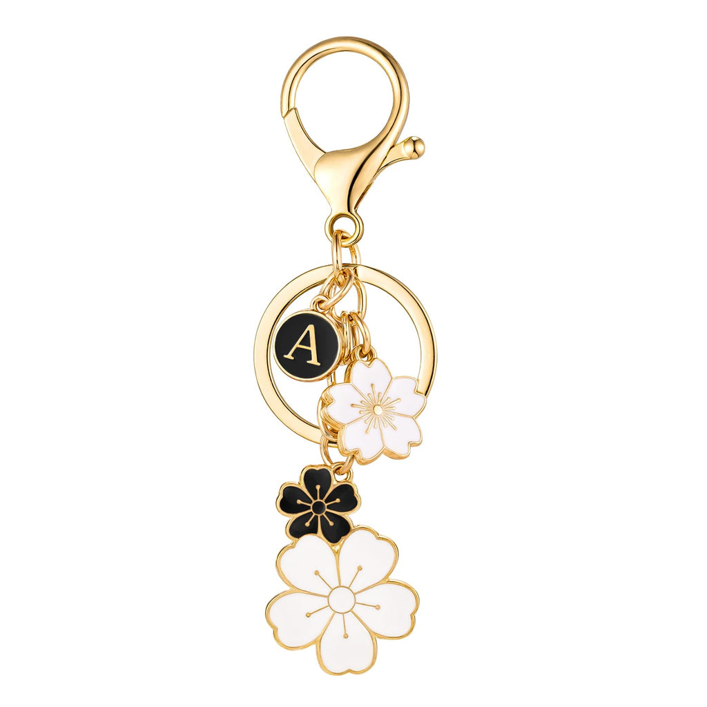 SELOVO Initial Keychain Flower Charms for Key Cute Pink Letter Keyring for Backpack