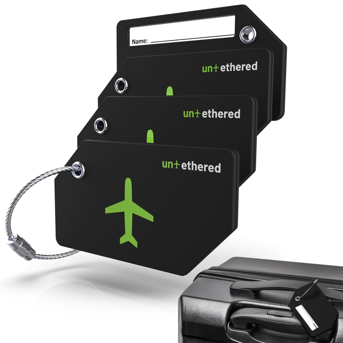 Untethered Luggage Tags for Suitcases, 4-Pack, Bag ID Tags, Green