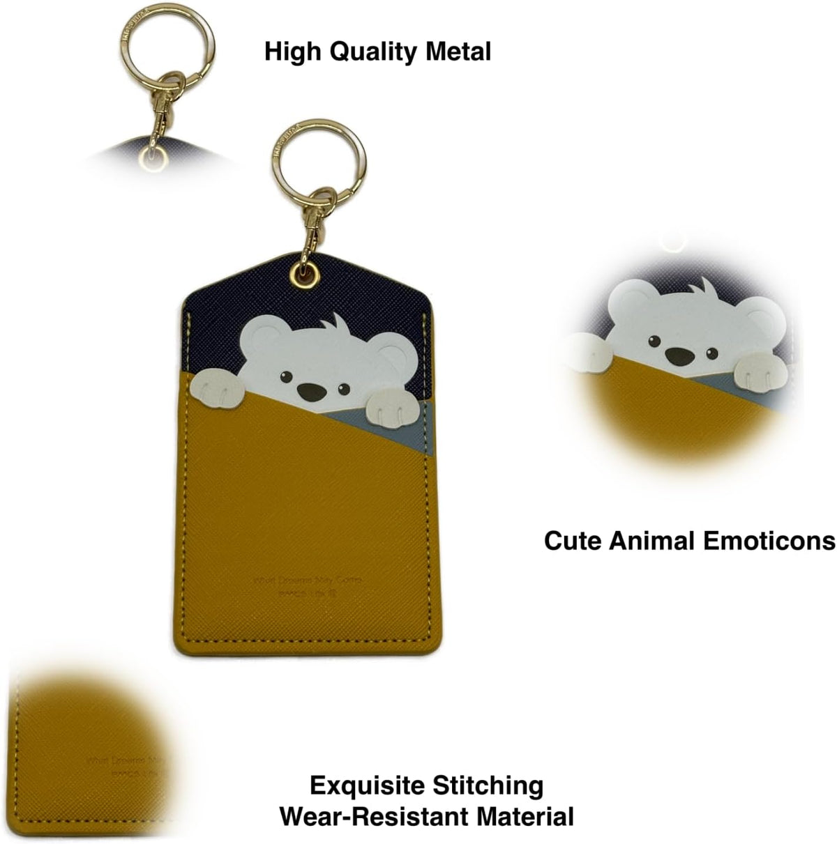 PU Leather ID Badge Holder, Cartoon Cute Badge Holder with 3 Card Slots