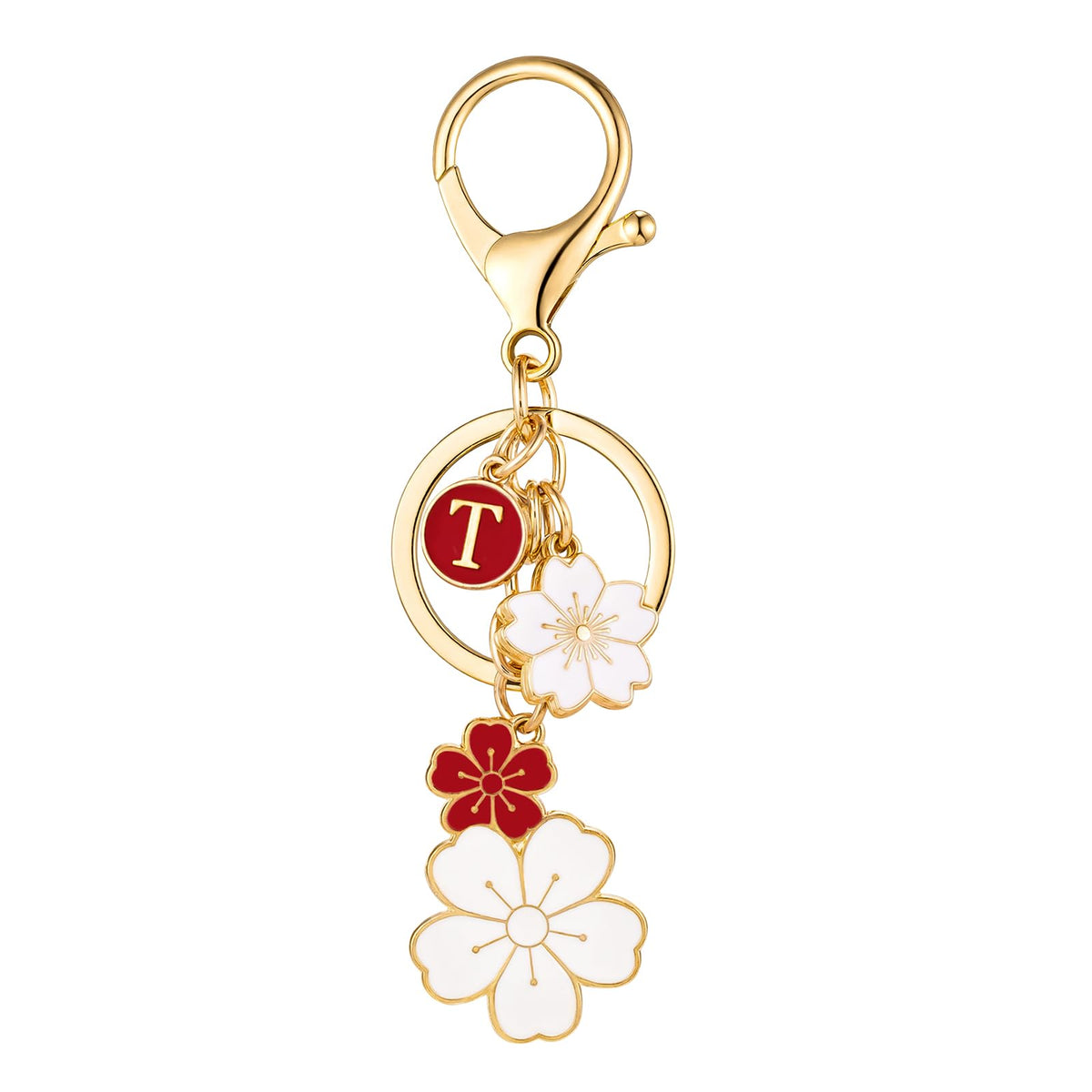 SELOVO Initial Keychain Flower Charms for Key Cute Pink Letter Keyring for Backpack
