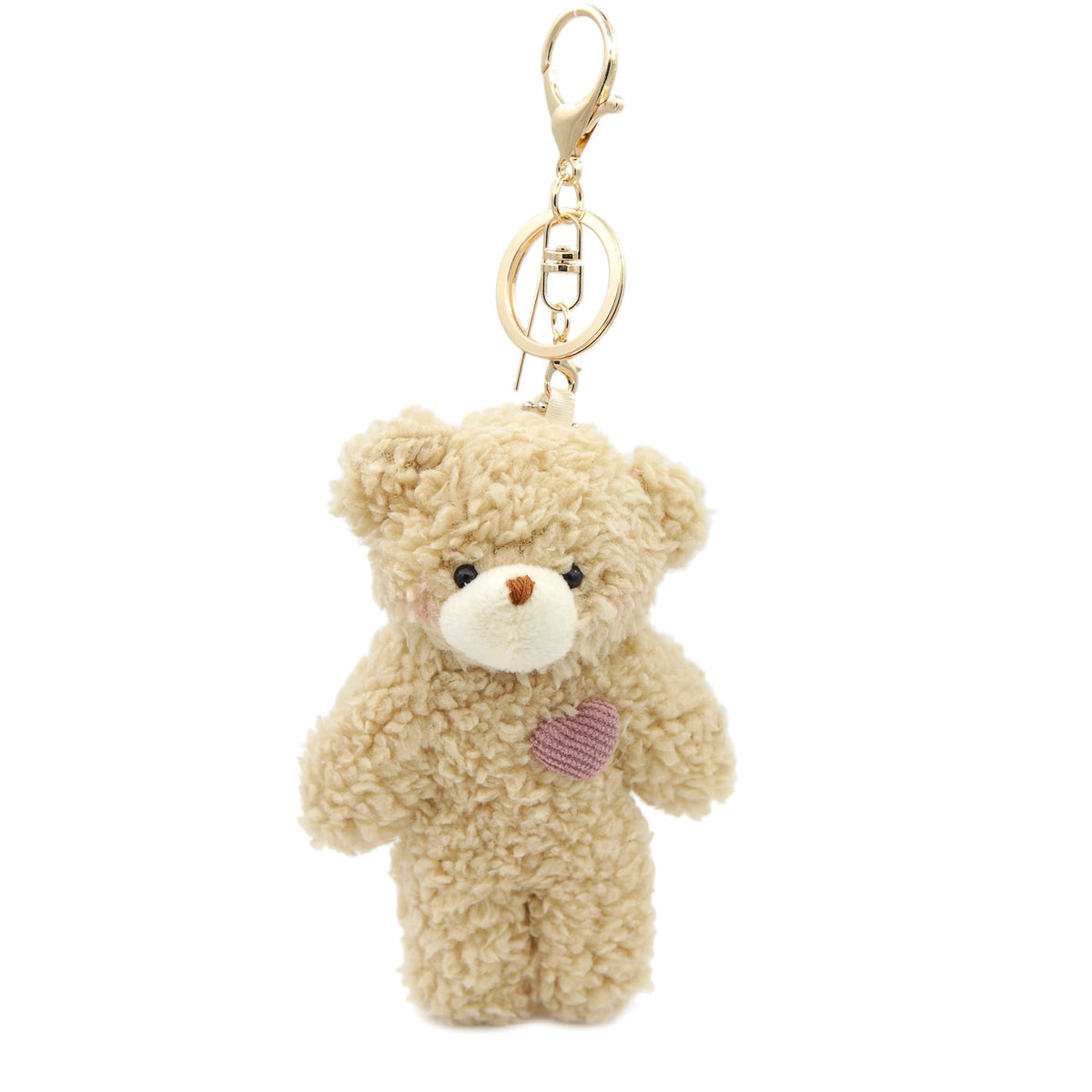 Bear Plush Keychain Toys for Kids with Purple Heart 5" Inch Stuffed Teddy Plushie Backpack Purse Pendant Gift for Girls (B-Brown-Heart)
