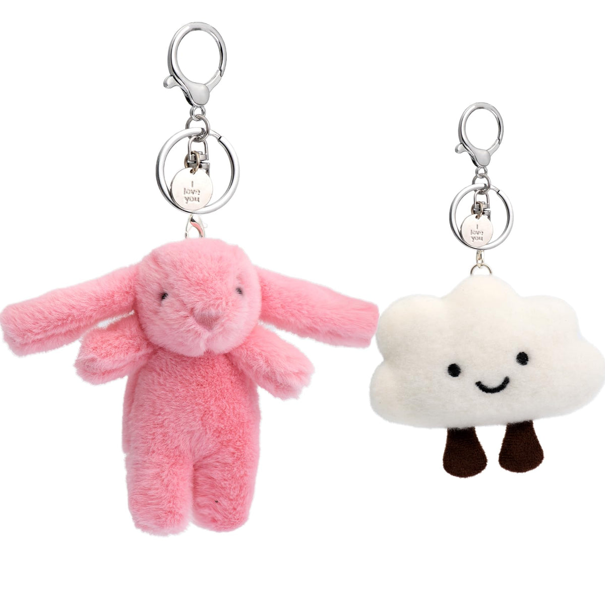 Cute Keychain Bunny Plush Rabbit Key Chain Smiling Cloud Keychains Women Bag Purse Backpack Charms