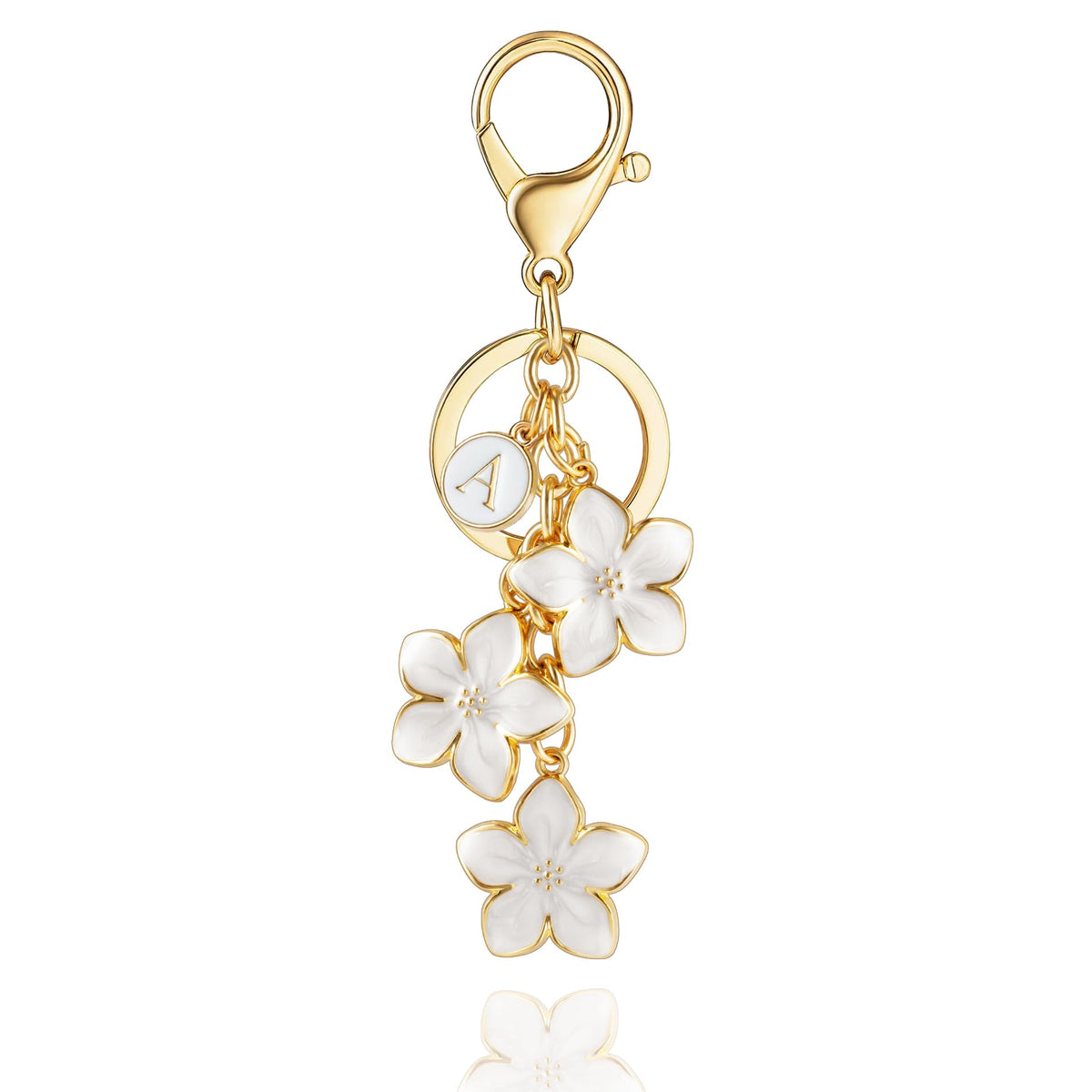 XGALBLA White/Pink/Black Big Cute Flower Initial Letter Keychain for Women, Flower Bag Charms Enameled Keychain Handbag Purse