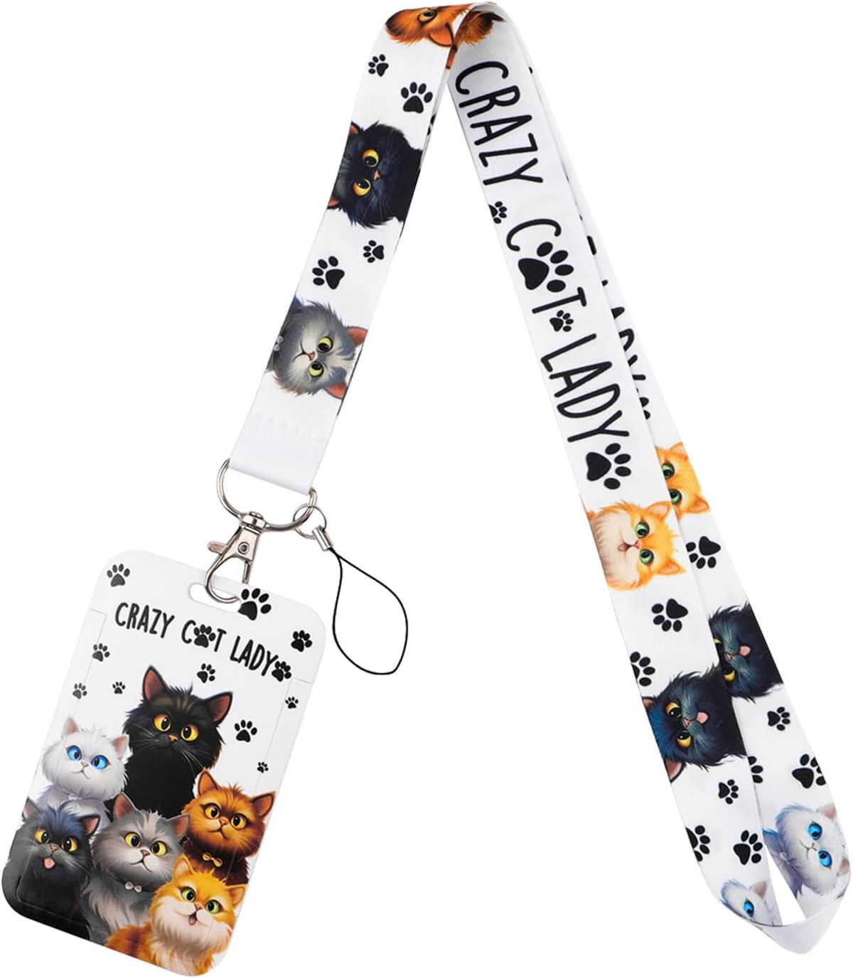 Cartoon Cat Lanyard for Keys for Women Kids with Sliding Style ID Badge Card Holder Keychain Neck Lanyard Clip for School Work Nametag