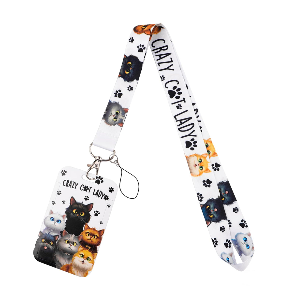 Cartoon Cat Lanyard for Keys for Women Kids with Sliding Style ID Badge Card Holder Keychain Neck Lanyard Clip for School Work Nametag