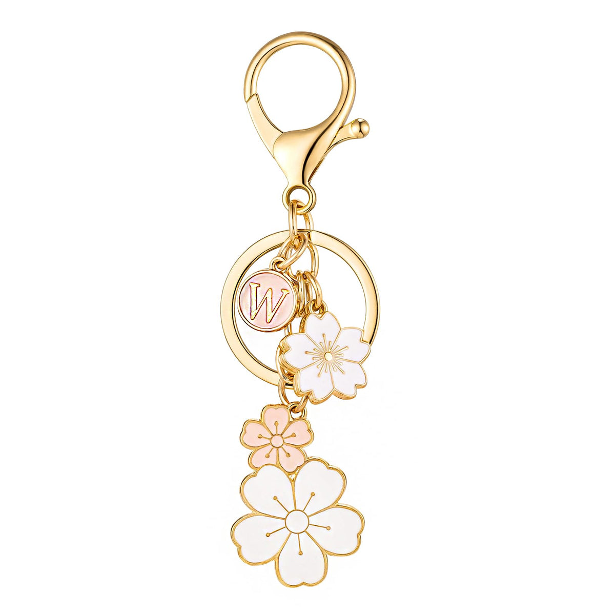 SELOVO Initial Keychain Flower Charms for Key Cute Pink Letter Keyring for Backpack