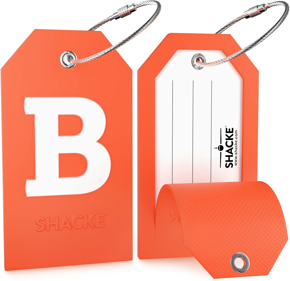 Shacke Initial Luggage Tag with Privacy Cover & Steel Loop (Orange, B)
