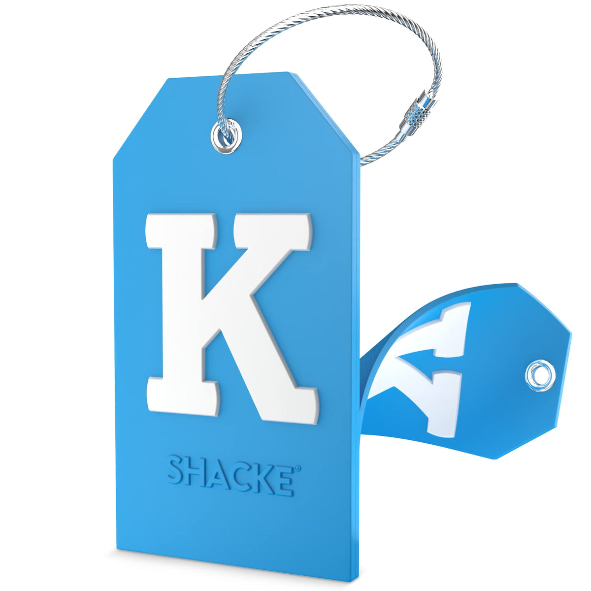 Shacke Initial Luggage Tag with Privacy Cover & Steel Loop (Orange, B)