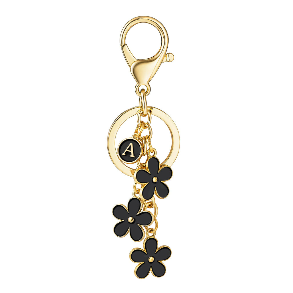 SELOVO Initial Keychain White/Pink/Black Cute Keychain Girl Purse Charms for Handbag Cute Letter Flower Keyring for Backpack