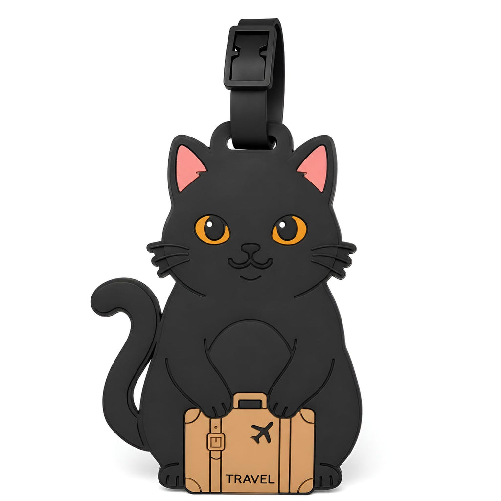 Peeking Black Cat Green Suitcase Silicone Luggage Tag for Travel Bags, Flexible Name Label with Adjustable Strap, Cute Identifier for Carry On, Backpacks, School Bags and Pet Lovers