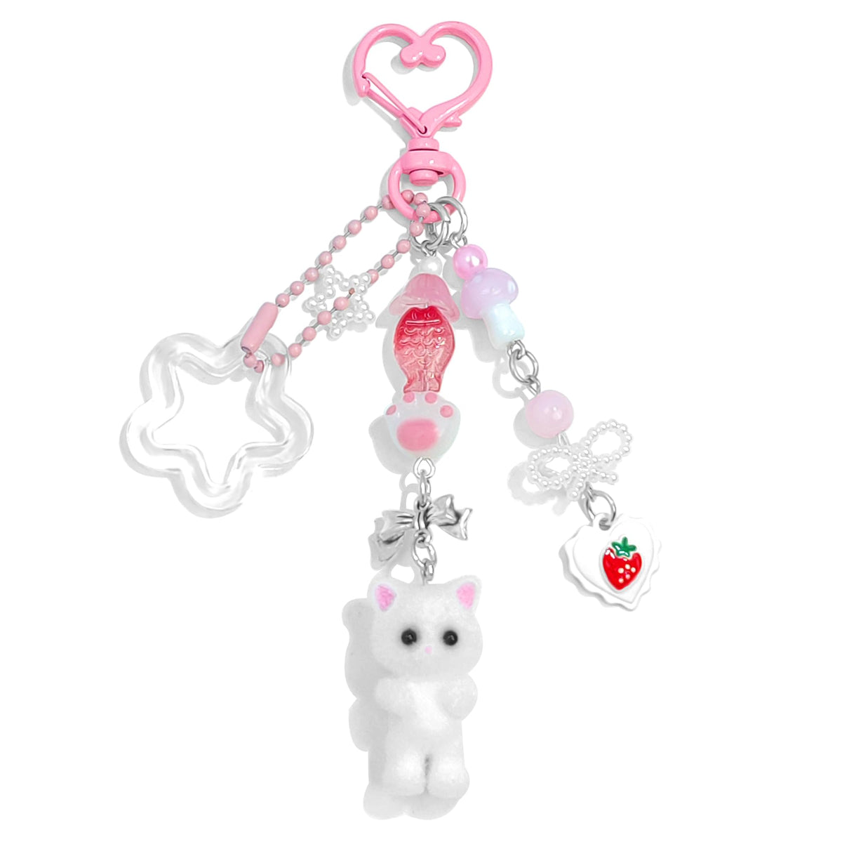 Cute Pink Fuzzy Cat Aesthetic Y2K Stylish Keychains