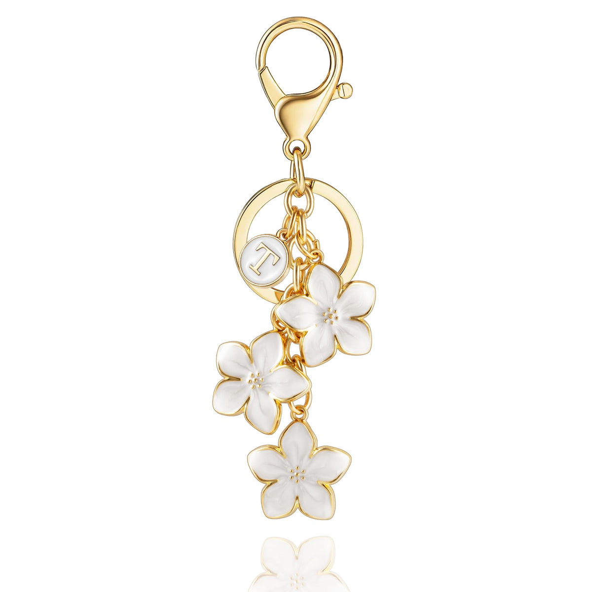 XGALBLA White/Pink/Black Big Cute Flower Initial Letter Keychain for Women, Flower Bag Charms Enameled Keychain Handbag Purse