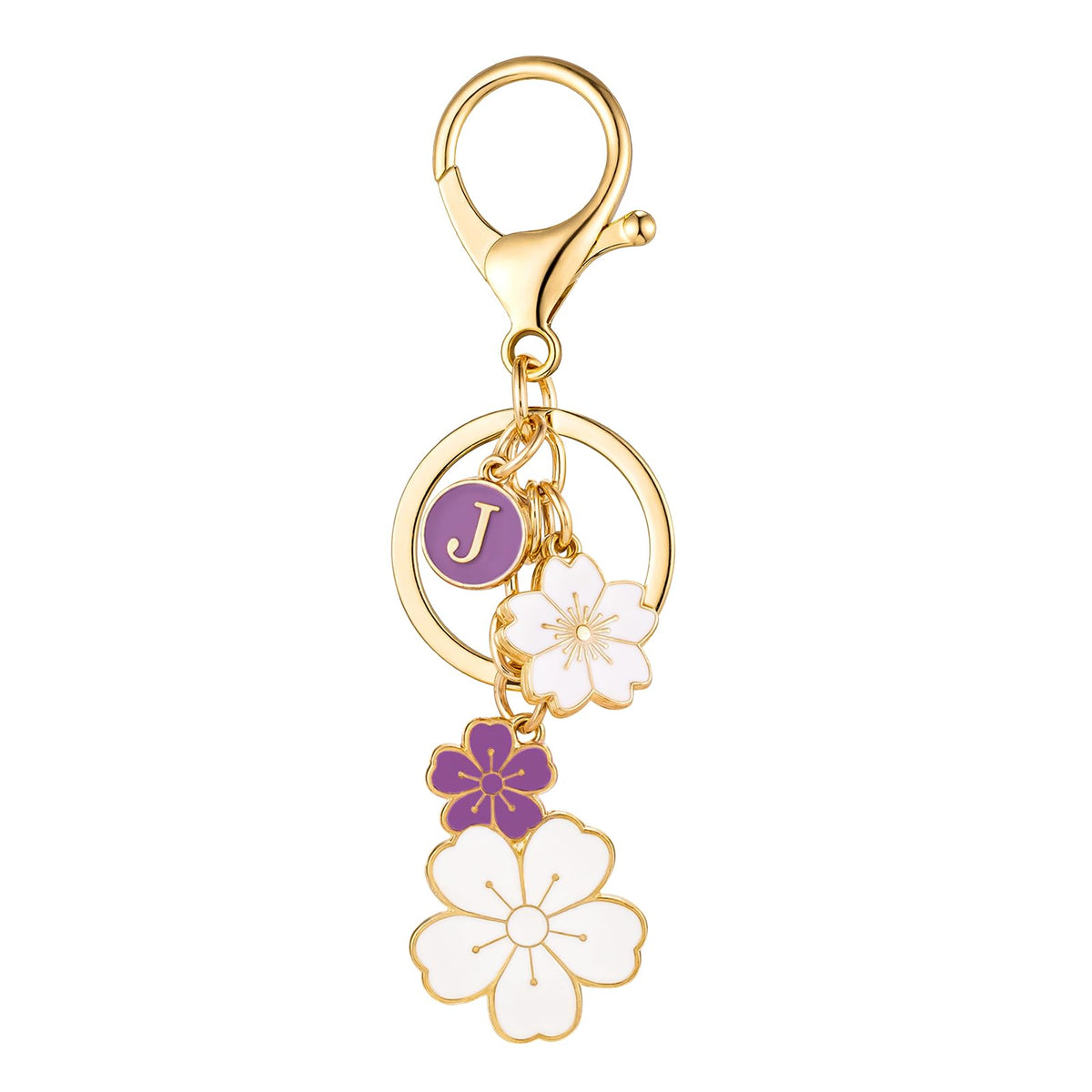 SELOVO Initial Keychain Flower Charms for Key Cute Pink Letter Keyring for Backpack