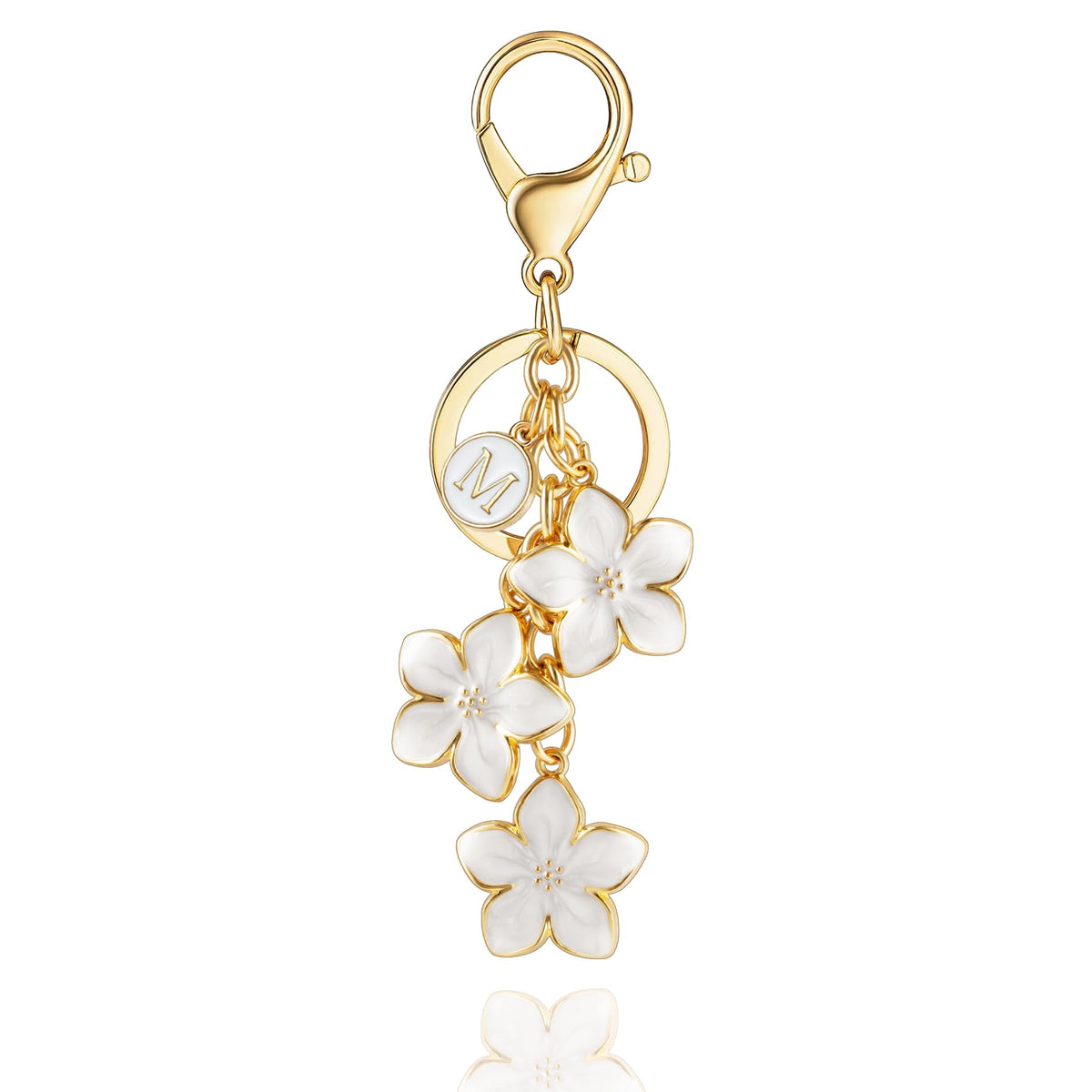 XGALBLA White/Pink/Black Big Cute Flower Initial Letter Keychain for Women, Flower Bag Charms Enameled Keychain Handbag Purse