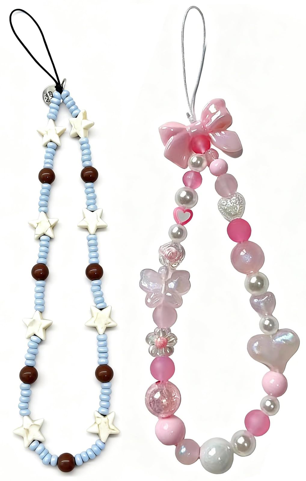 2 Pcs Phone Charm Strap Universal Hand Phone Wrist Strap Camera Lanyard Pearl Beaded Cute Chain String Accessories Universal for iPhone 16 Pro Max Samsung Women Girls Phones Bag Keychain Beach Style