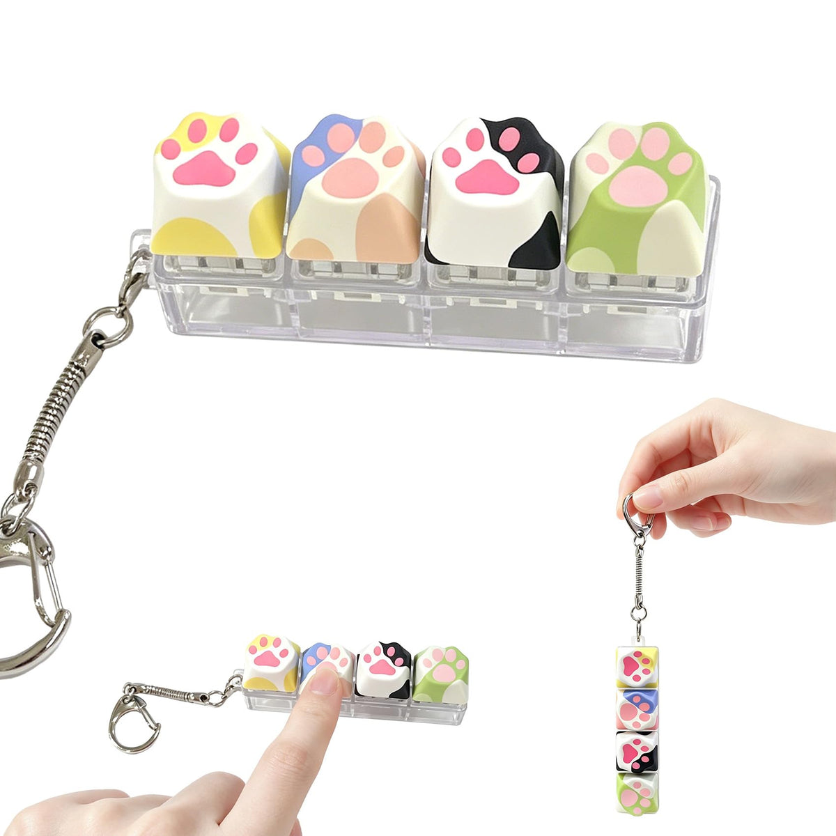 Cute Cat Keyboard Fidget Toy,Crisp Sound,Stress Relief Fidget Clicker Keychain,Creative Keycap Button, for Adults at Work, Travel, Home – Anxiety Relief & Focus Boost (Cat)