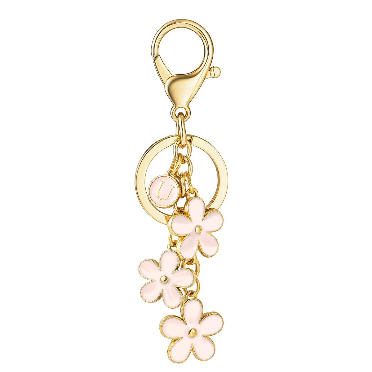 SELOVO Initial Keychain White/Pink/Black Cute Keychain Girl Purse Charms for Handbag Cute Letter Flower Keyring for Backpack