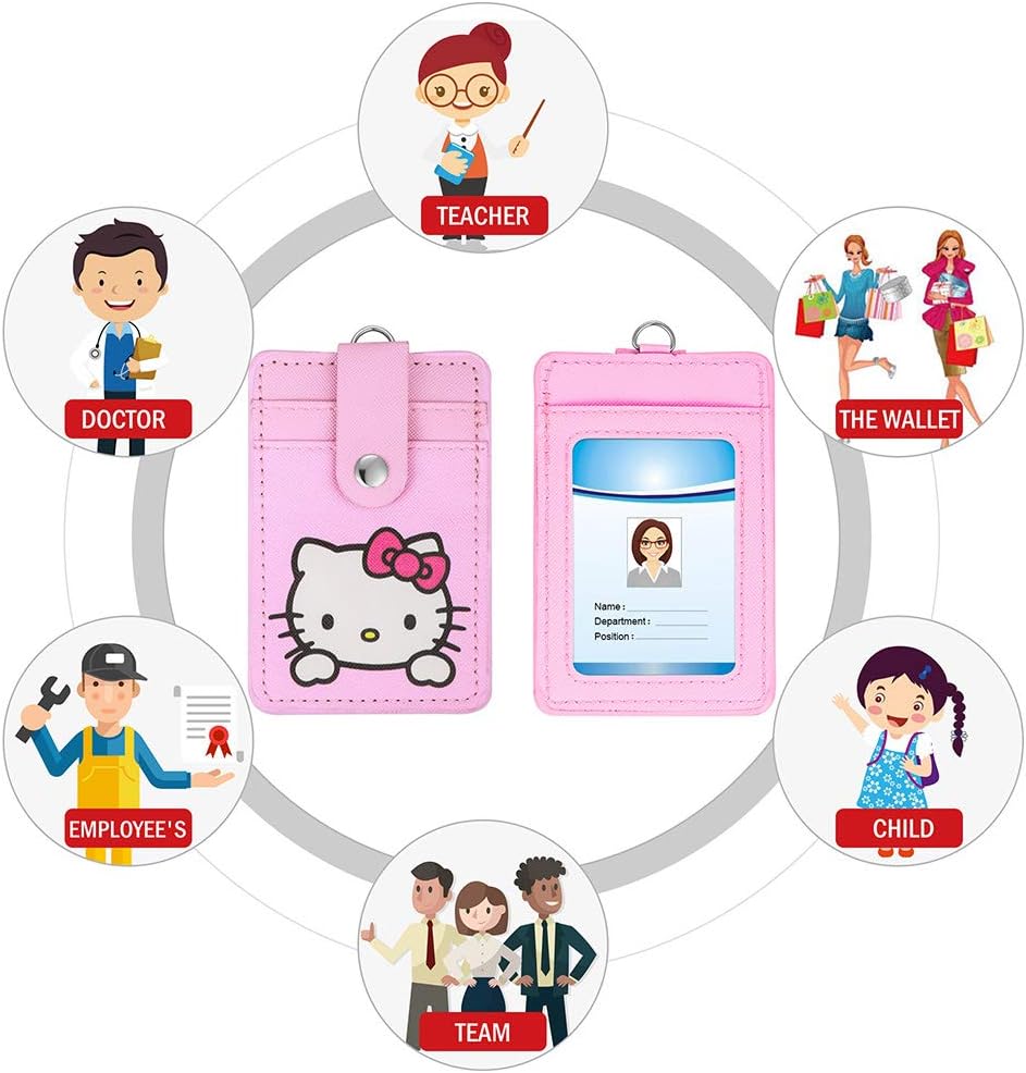 【2025 Latest】 Woosifun ID Badge Holder Cute Credit Card Case Neck Pouch Lanyard with Cartoon Shield Keychain for Students Teens Boys Girls Staff Women (Pink Cat)