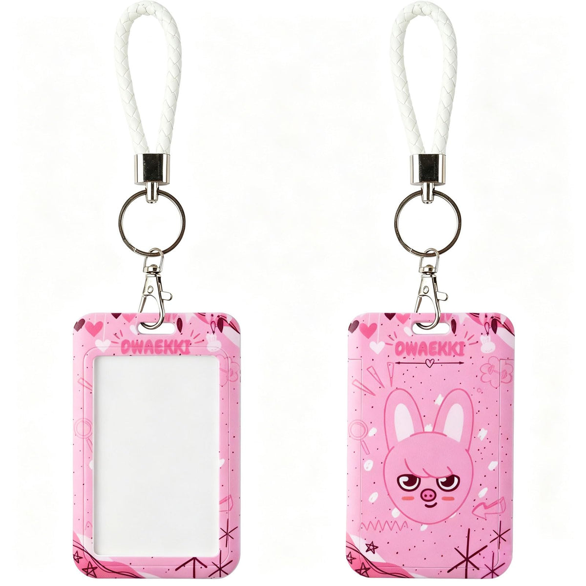SK-Z Cartoon Photocard Holder with Lanyard, Cute Animal Themed Photocard Holder Keychain Hard Shell Protective Photo Sleeves