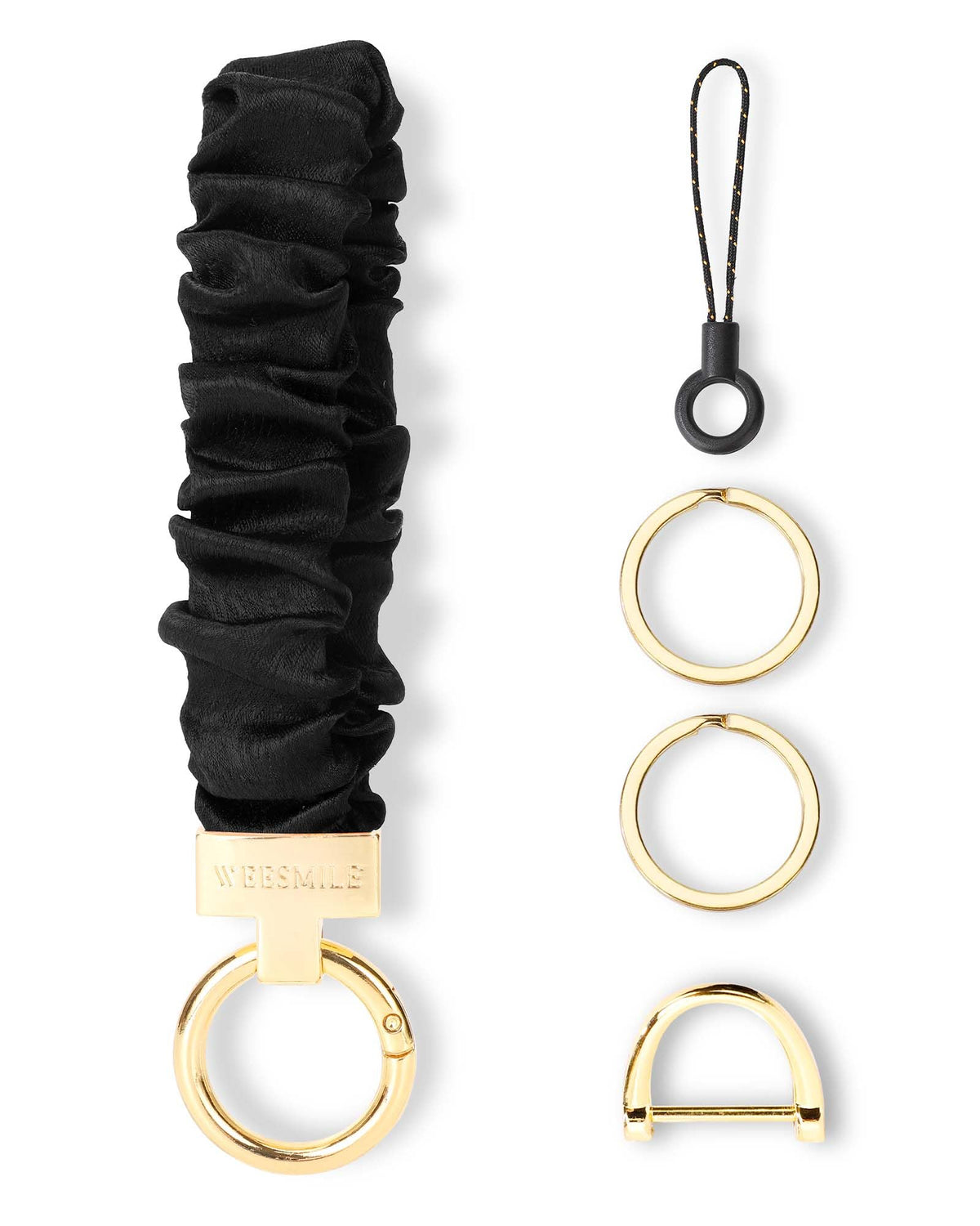 WEESMILE Scrunchie Keychain Wristlet for Car Key Chain with D Key Ring