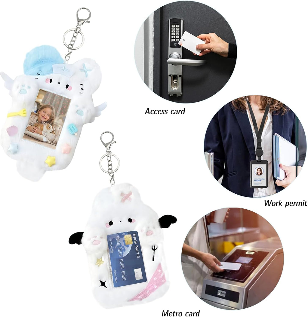 Cartoon Photocard Holder Keychain - Cat-Shaped K-pop Photo Card Holder,Transparent Photocard Sleeves Badge Holders for Bus Student ID Card & Idol Photos(Set of 2)