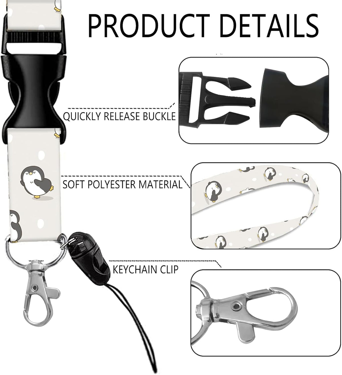 Badge Reels Retractable with Carabiner Reel Clip, ID Name Tag Work Badge Holder Belt Ferrule, Identity ID Badge Holder Cover Case for Office Work Nurse Teacher Student Gifts (Cute Cartoon Penguin)