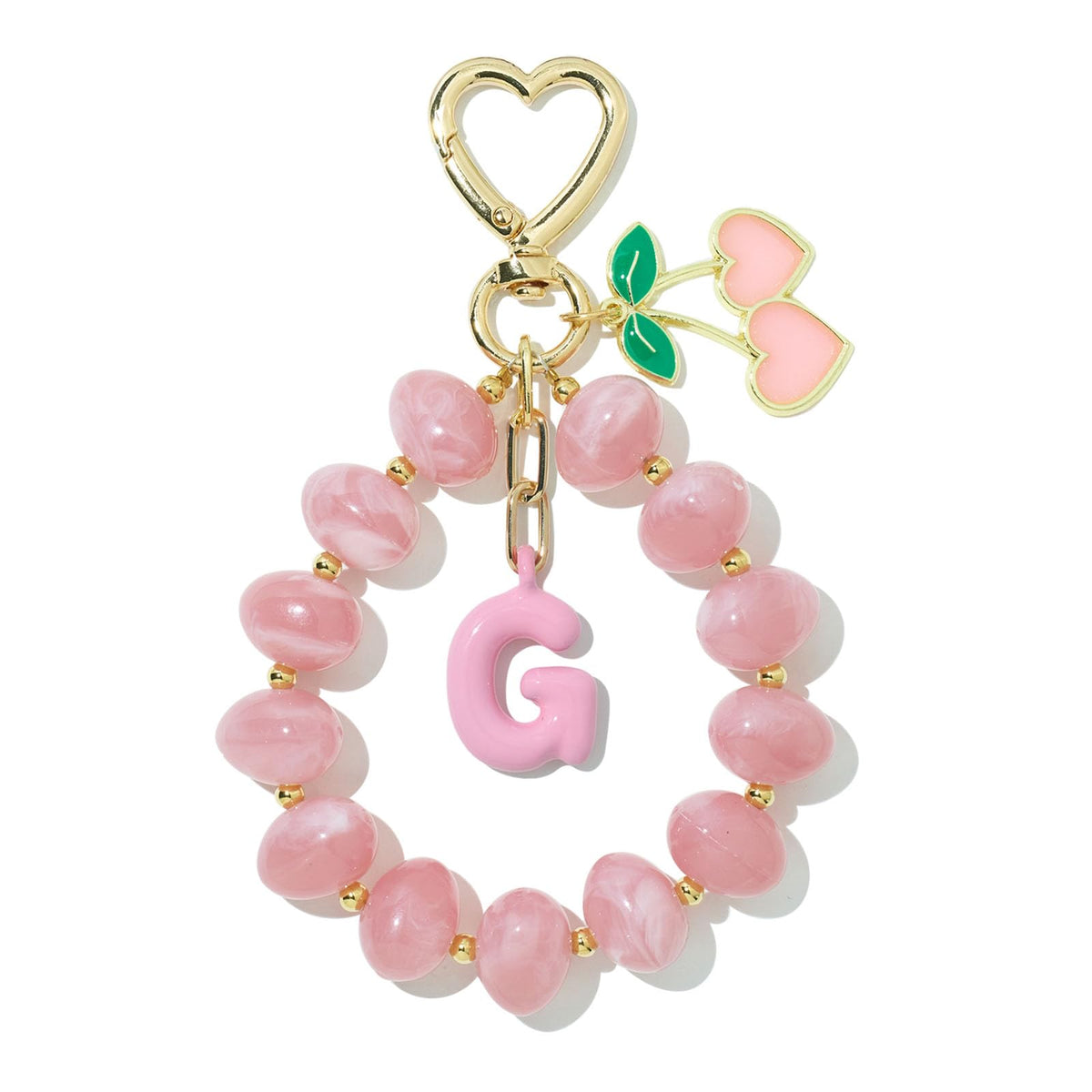 DualCozy Pink/Black Cherry Beaded Bubble Initial Bag Charm Cherry Keychain