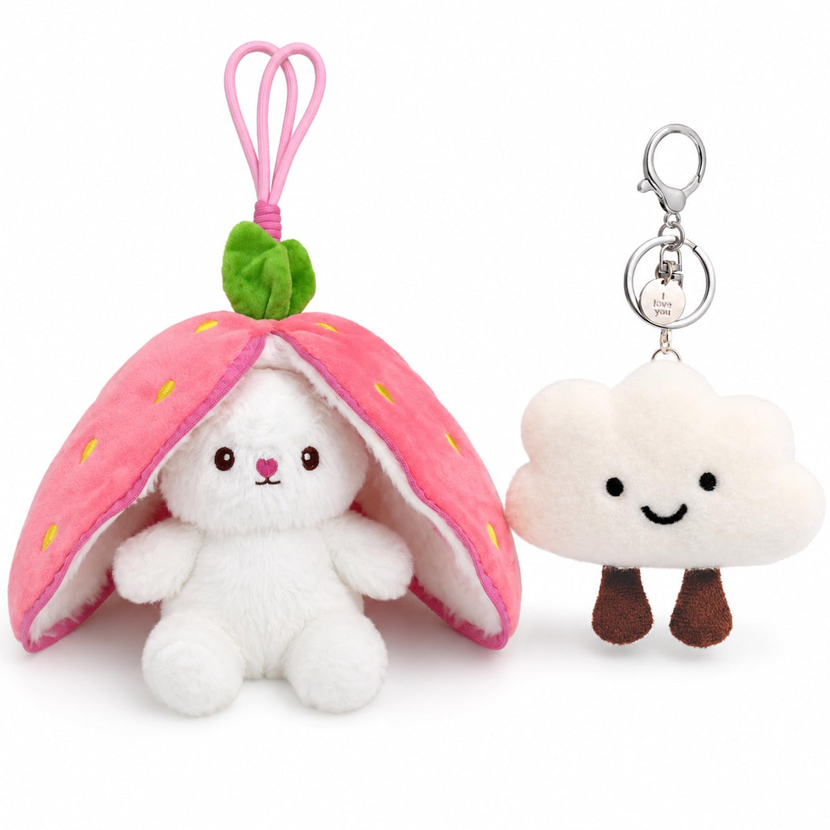 Cute Keychain Bunny Plush Rabbit Key Chain Smiling Cloud Keychains Women Bag Purse Backpack Charms