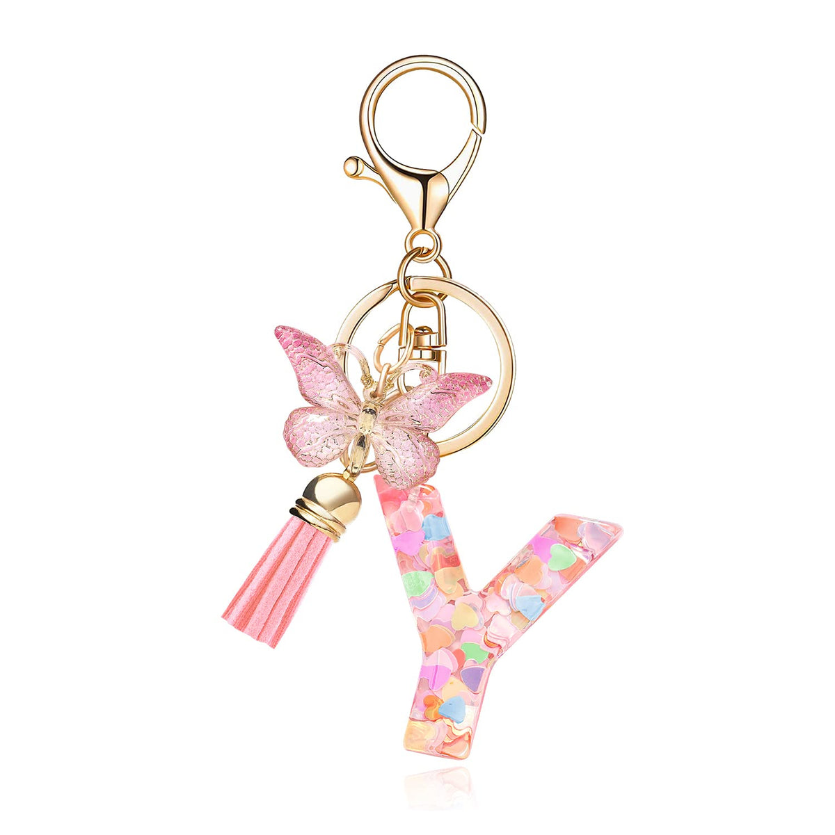 Fashion Alphabet Initial Letter Keychain Tassel Butterfly Pendant Key Ring for Purse Handbags Women Girl