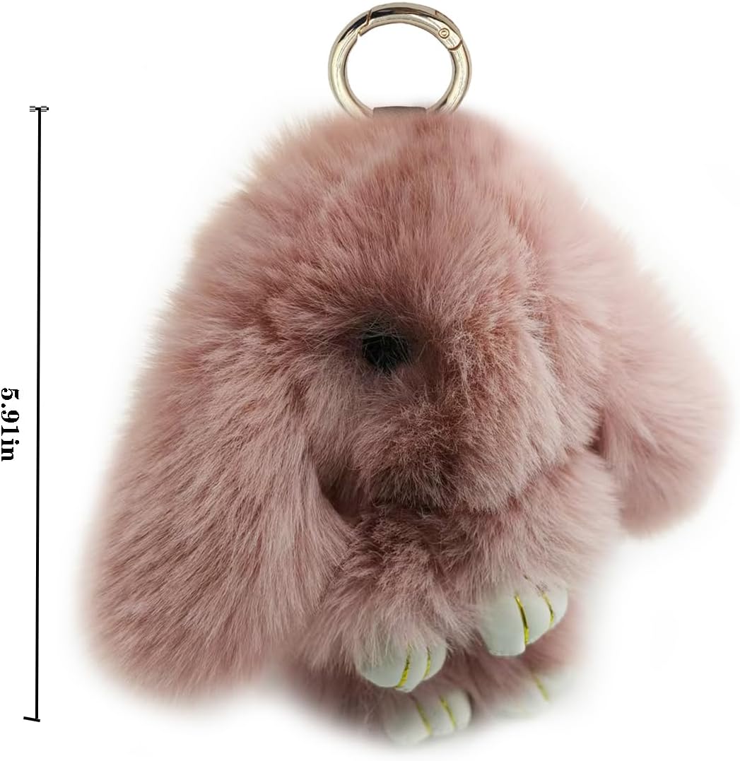 Cute Plush Bunny Keychain Soft Fluffy Rabbit Key Ring Pompom Key for Women