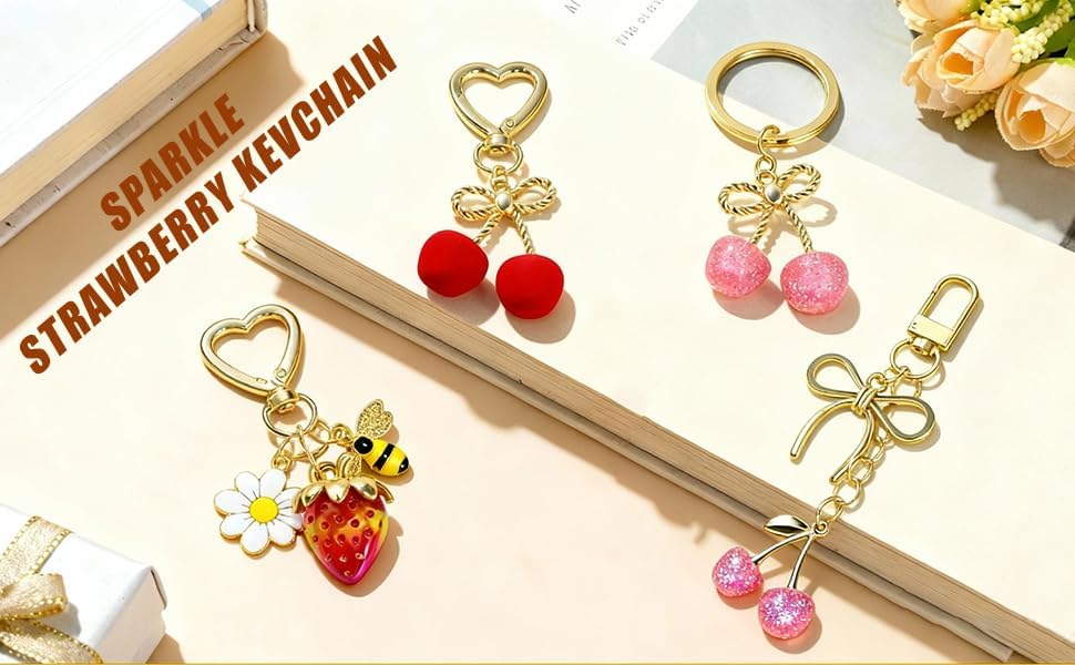 SIGZKK Cute Strawberry Bag Purse Charms Keychain for Women Handbags Car Key