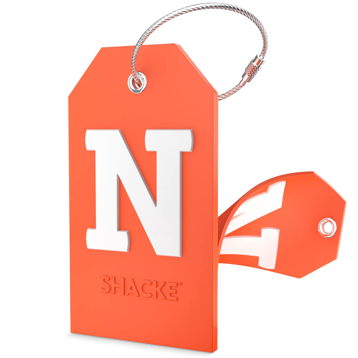 Shacke Initial Luggage Tag with Privacy Cover & Steel Loop (Orange, B)