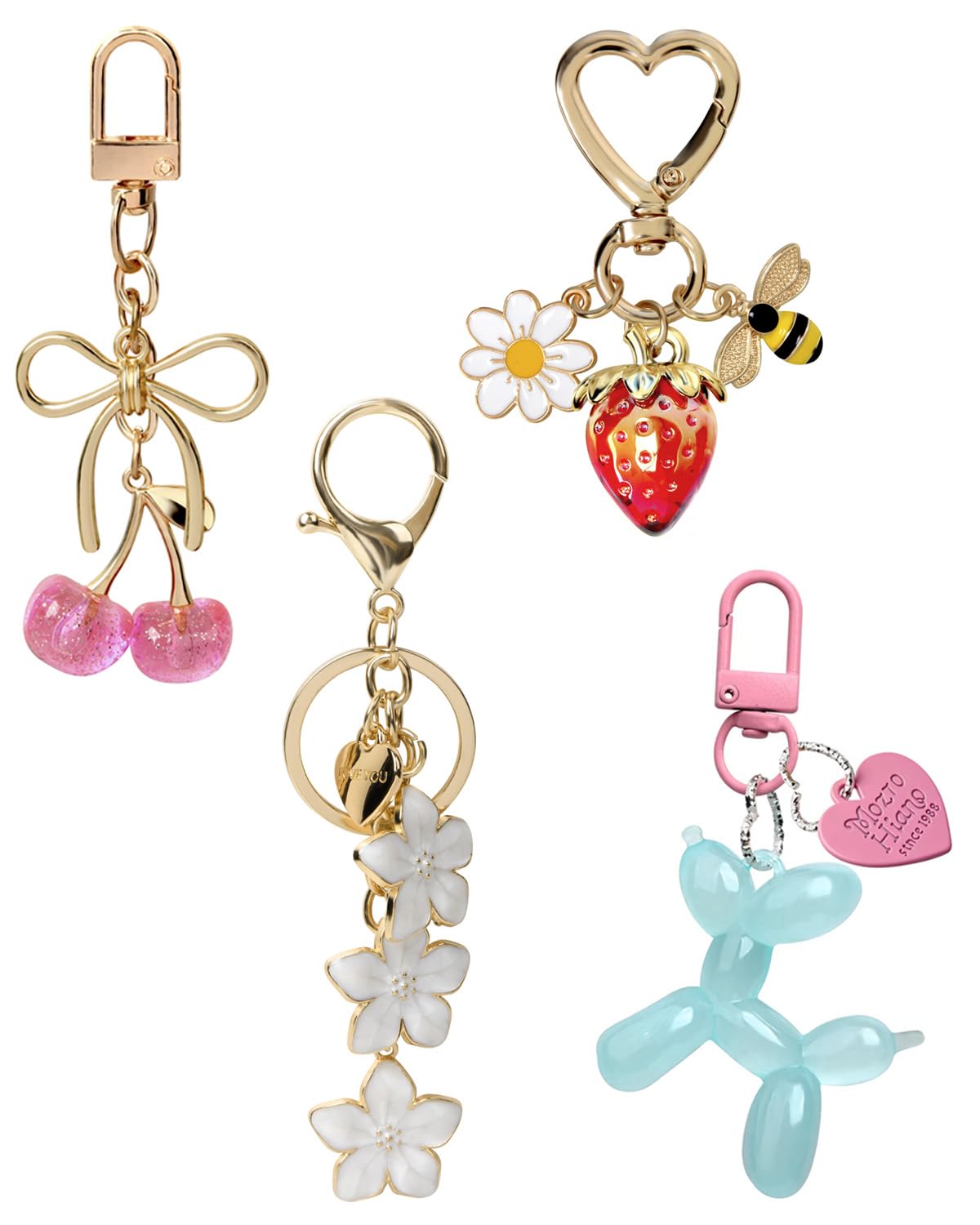 4 PCS Bag Charms for Handbags, Cute Cherry Keychain Purse Accessories