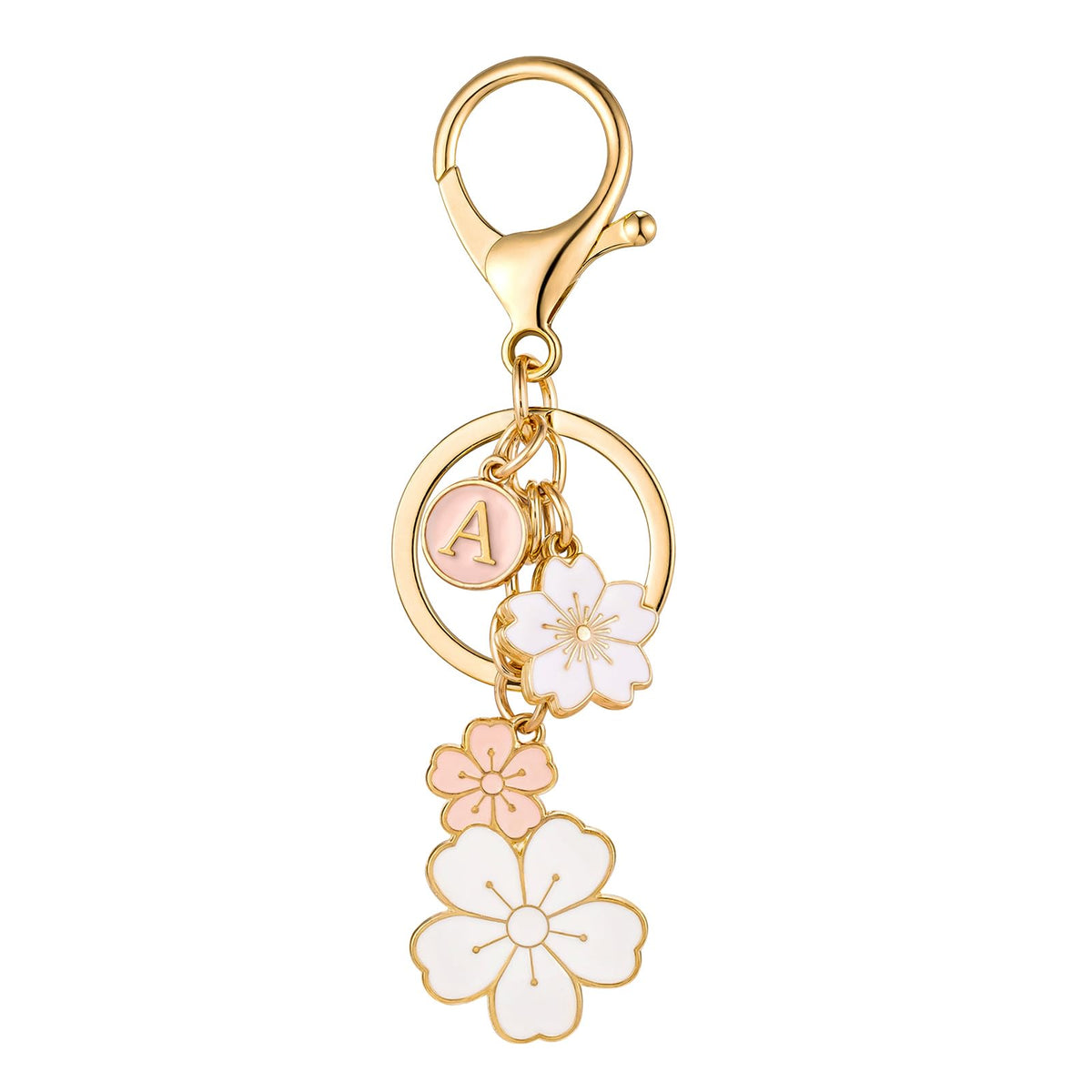 SELOVO Initial Keychain Flower Charms for Key Cute Pink Letter Keyring for Backpack