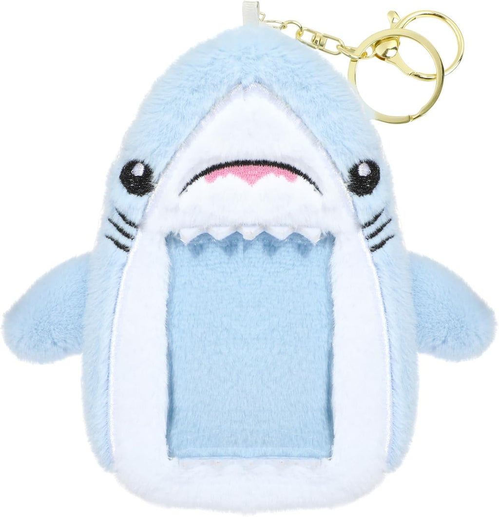 NEWEST Shark Plush Kpop Photocard Holder with Keychain, Cute Shark ID Badge Holder Protector Cover, Soft Cartoon Sea Creature Photo Case Sleeves Stationery for Idol ID Card Student Worker Bag Charm