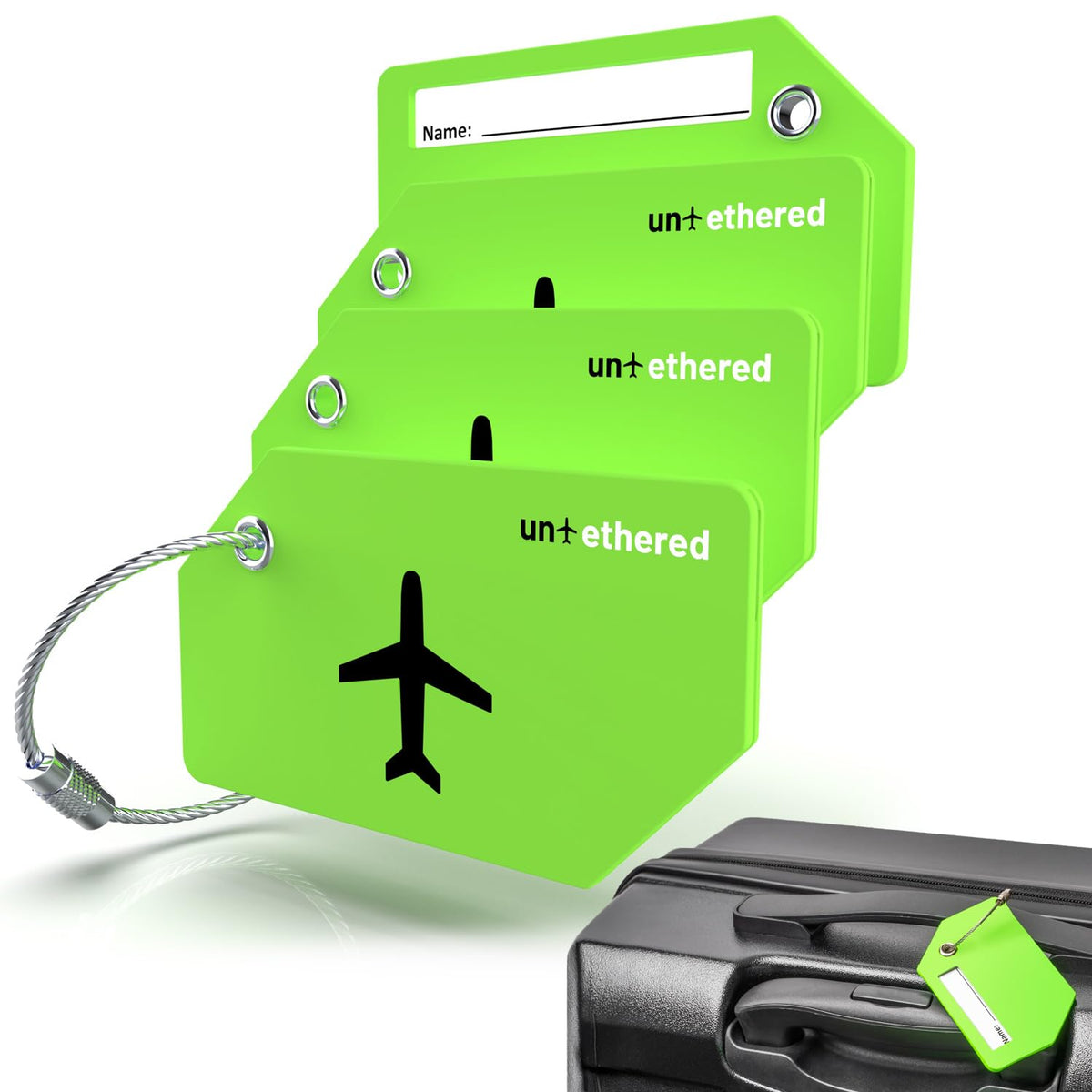 Untethered Luggage Tags for Suitcases, 4-Pack, Bag ID Tags, Green