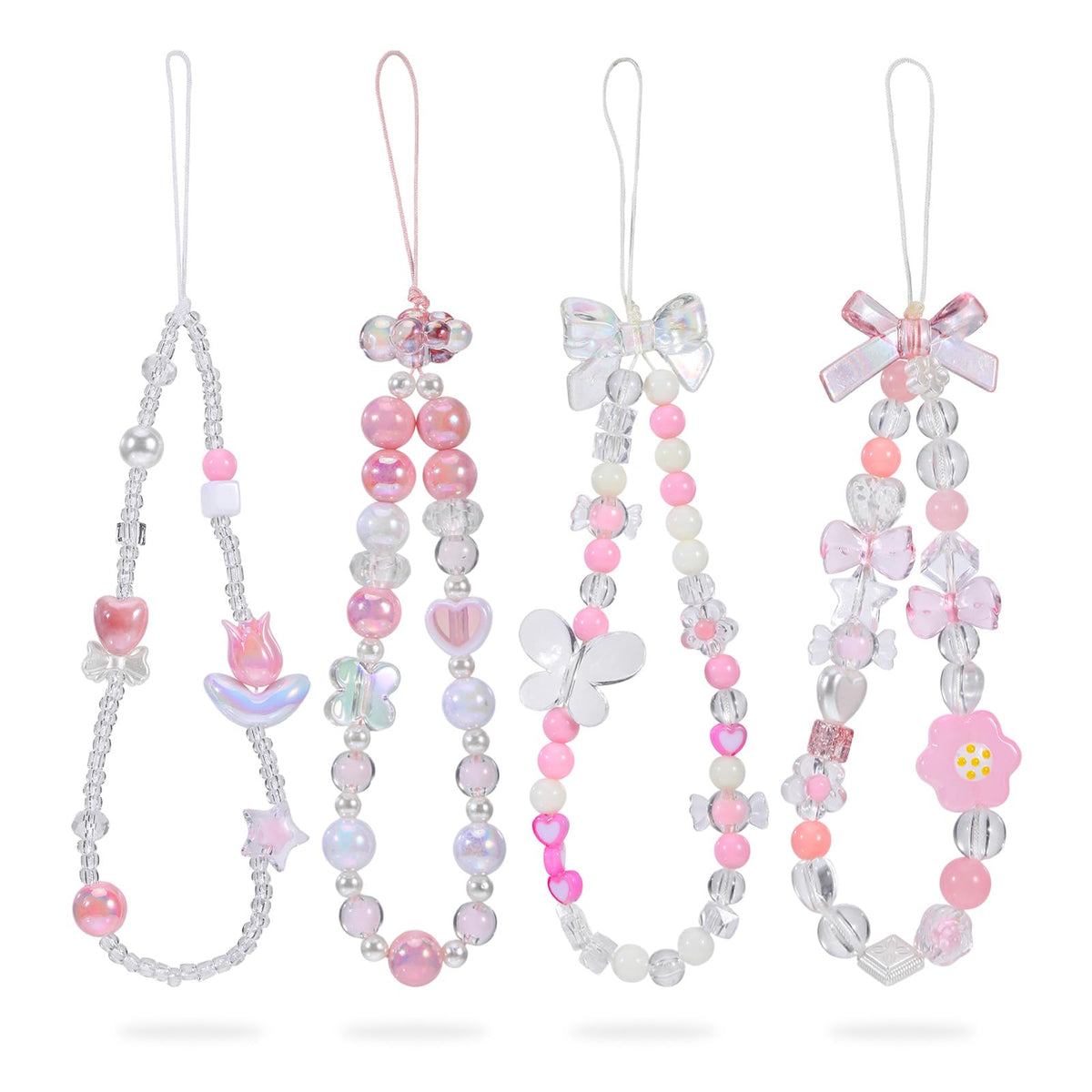 Pink Beaded Phone Wrist Straps, Y2K Phone Case Charms Camera Charm Strap, Lanyard Keychain Wristlet Aesthetic Cellphone Charm