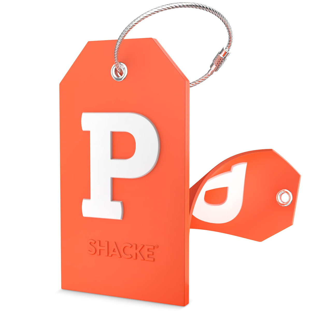 Shacke Initial Luggage Tag with Privacy Cover & Steel Loop (Orange, B)