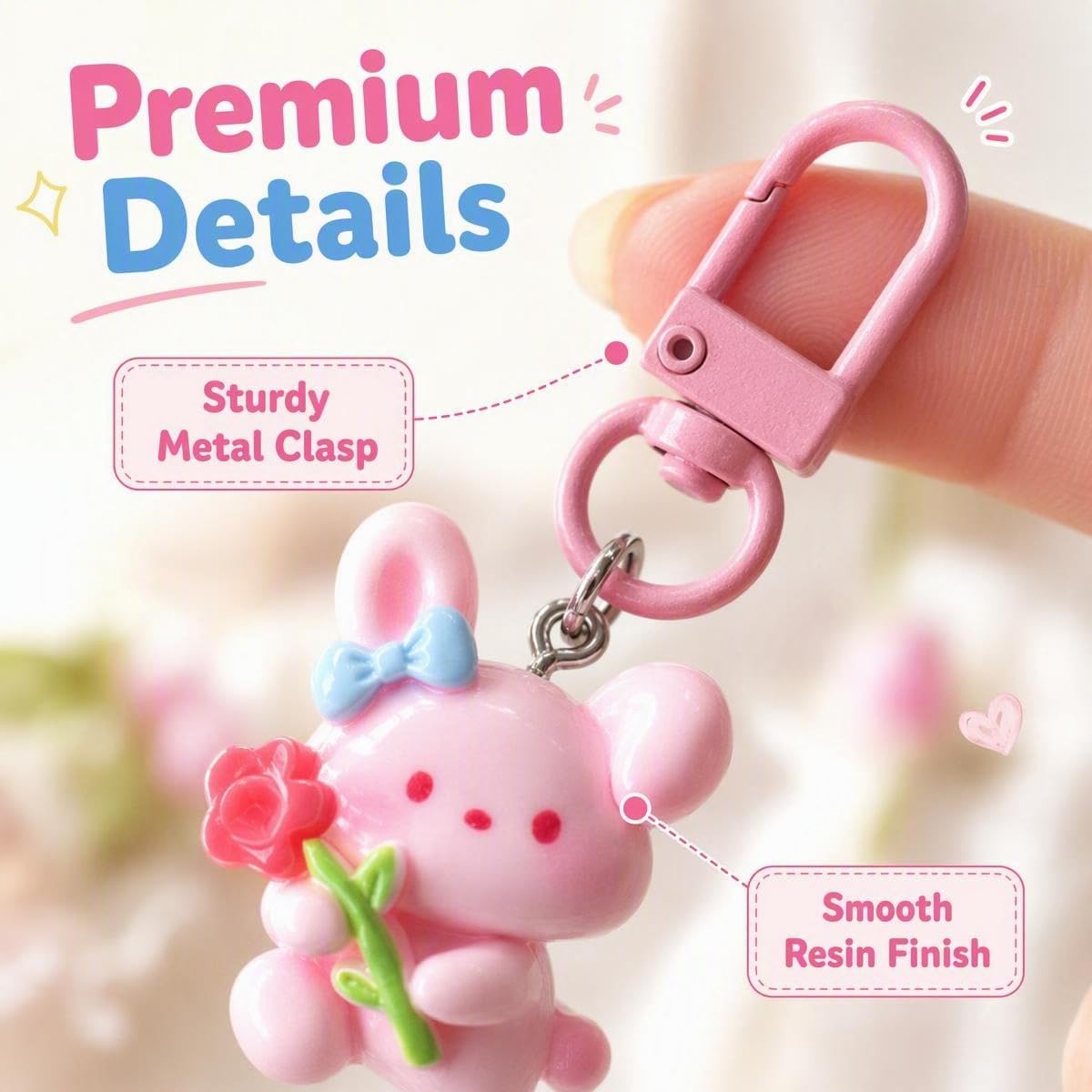 resin cartoon animal pendant with metal clasp for bag and keys