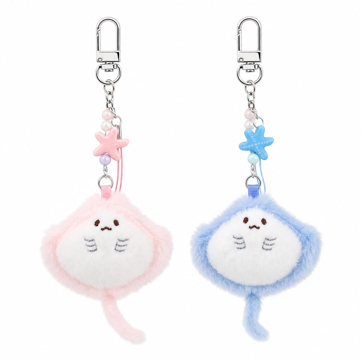 2 Pcs Matching Plush Keychain Adorable Cute Ocean Theme Stuff Bag Charm Womens Birthday Valentines Day Gift